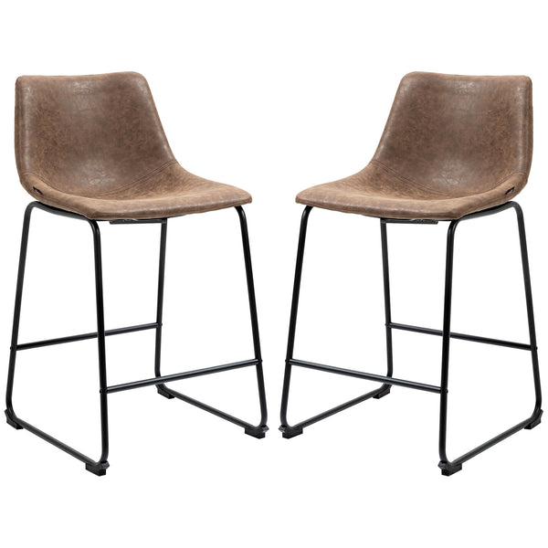 Lot de 2 tabourets de bar vintage en similicuir, marron