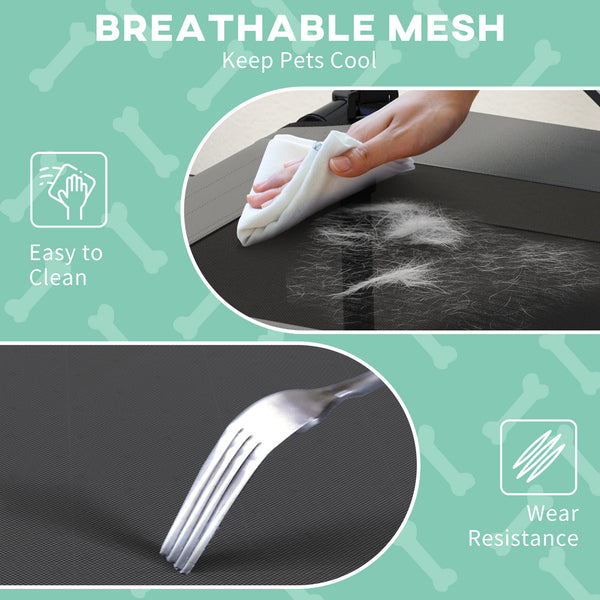Elevated dog bed with breathable mesh canopy, light gray