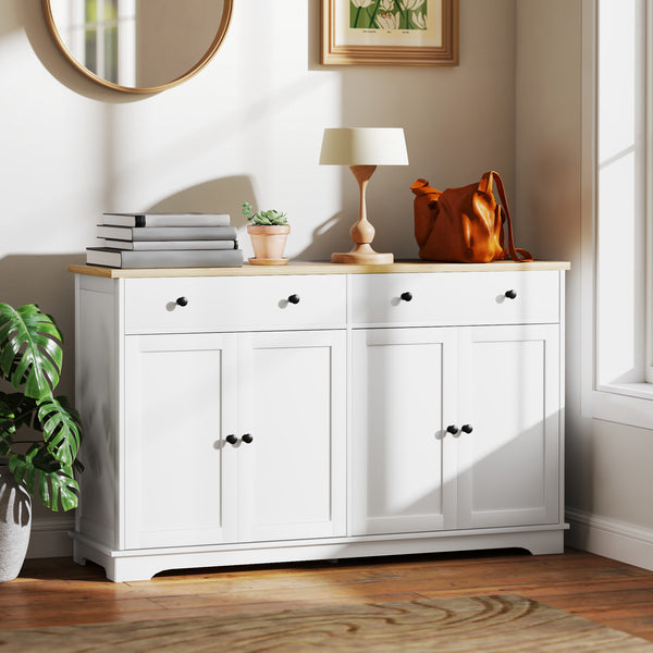Modern sideboard with storage drawers and adjustable shelves - White.