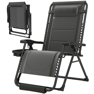 Zero Gravity Chair, Reclining Outdoor Lounger Chair with Cup Holder, 400 LBS Capacity, Dark Grey
