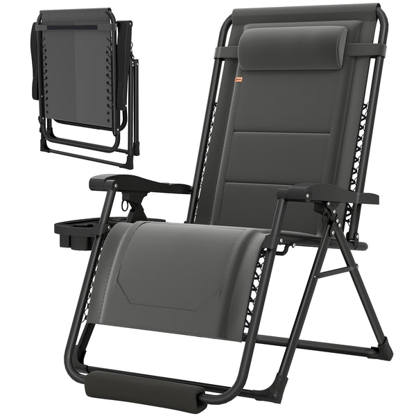 Zero Gravity Chair, Reclining Outdoor Lounger Chair with Cup Holder, 400 LBS Capacity, Dark Grey