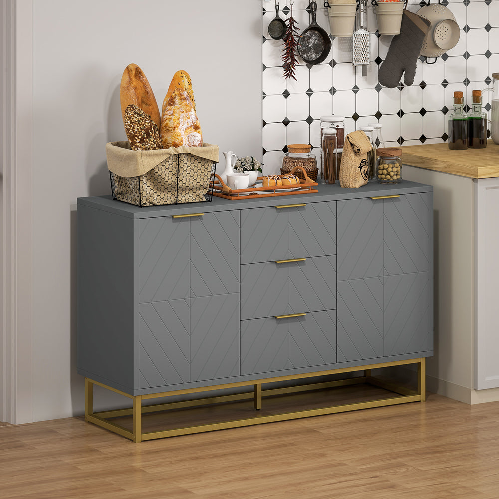 Buffet de rangement avec 3 tiroirs, étagères et portes réglables, gris