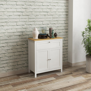 Buffet avec tiroir, armoire à double porte et étagère réglable, blanc.
