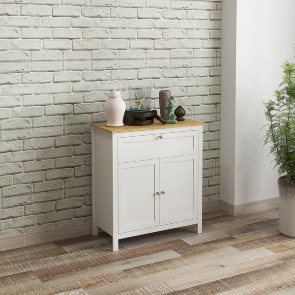 Buffet avec tiroir, armoire à double porte et étagère réglable, blanc.