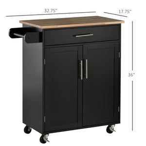 Chariot de cuisine roulant avec plateau en bois, noir