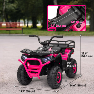 VTT pour enfants, jouet électrique à batterie 12 V avec suspension à ressort, panier de rangement, vitesse élevée et faible, rose