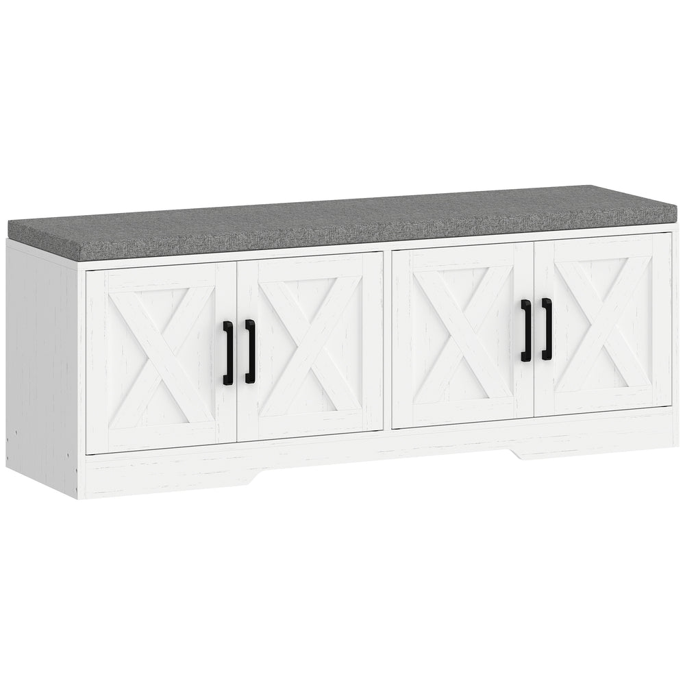 Banc à chaussures avec coussin, portes et étagères réglables pour entrée, blanc