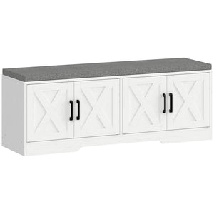 Banc à chaussures avec coussin, portes et étagères réglables pour entrée, blanc