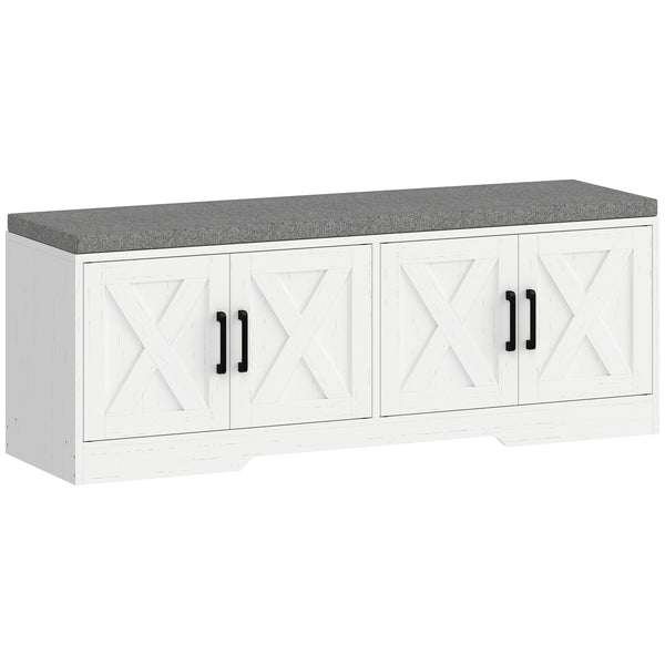 Banc à chaussures avec coussin, portes et étagères réglables pour entrée, blanc