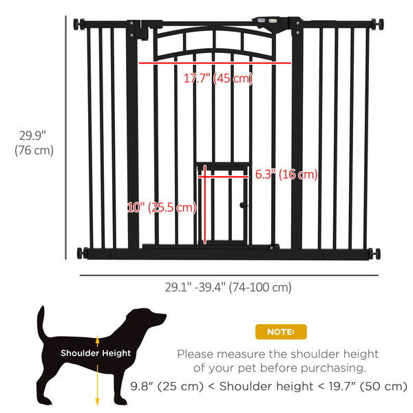 Barrière pour animaux à fermeture automatique avec chatière, noire