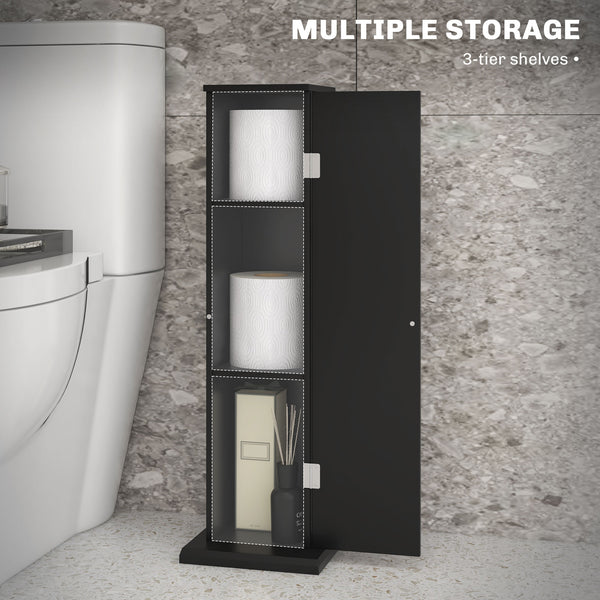 Petite armoire à papier toilette, meuble d'angle de salle de bain avec portes et étagères, noir