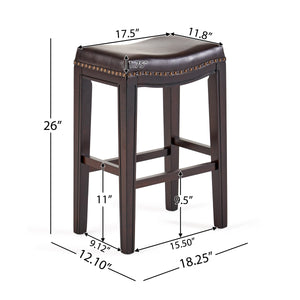 Ensemble de 2 tabourets de bar contemporains cloutés, siège selle en bois d'hévéa, marron