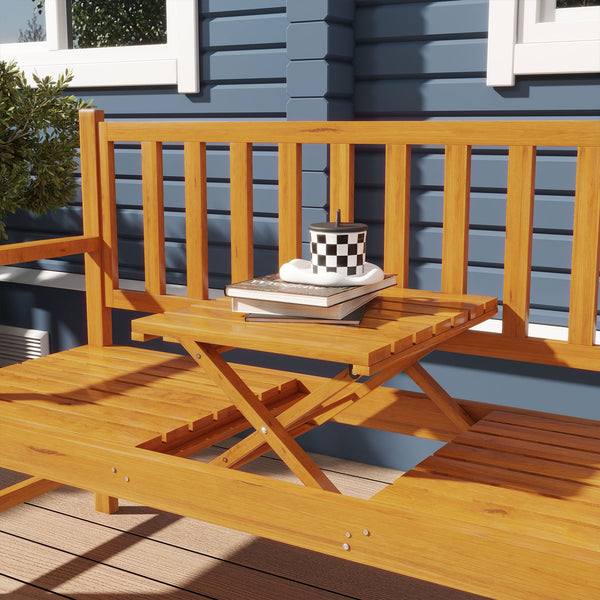 Banc en bois avec table centrale relevable pouvant accueillir 2 à 3 personnes
