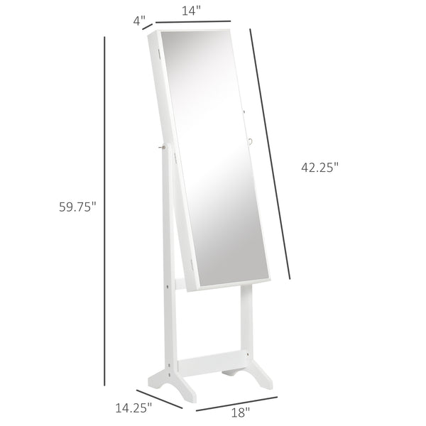 Armoire à bijoux avec miroir verrouillable et 3 angles réglables, blanche
