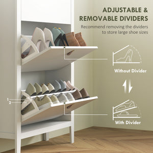 Meuble à chaussures étroit blanc et effet chêne avec 3 tiroirs basculants – 15 à 21 paires