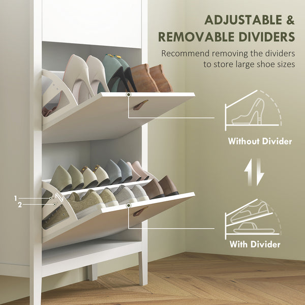 Meuble à chaussures étroit blanc et effet chêne avec 3 tiroirs basculants – 15 à 21 paires