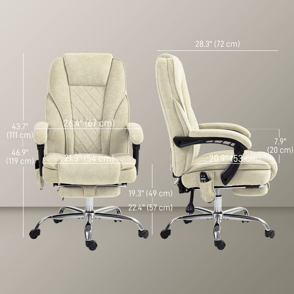 Reclining massage office chair with adjustable height and footrest, beige