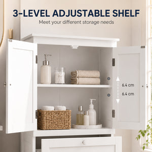 Armoire de rangement pour salle de bain avec 2 tiroirs et tablette ajustable, blanc
