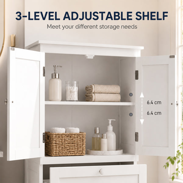 Armoire de rangement pour salle de bain avec 2 tiroirs et tablette ajustable, blanc