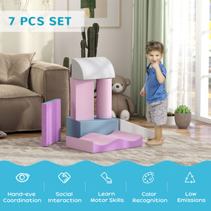 Lot de 7 blocs d'escalade en mousse souple modulaires pour enfants, rose/mauve