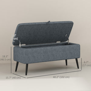 Banc ottoman de rangement rembourré en lin et pieds en acier, gris foncé