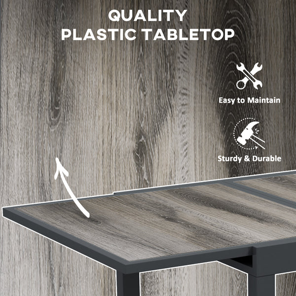 Extendable Dining Table, Rectangular Patio Outdoor Table with Aluminum Frame and Plastic Board Tabletop for Lawn, Grey