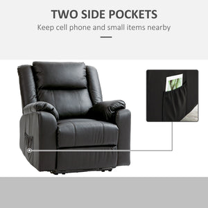 Fauteuil inclinable en cuir synthétique avec repose-pieds et 2 poches latérales, noir