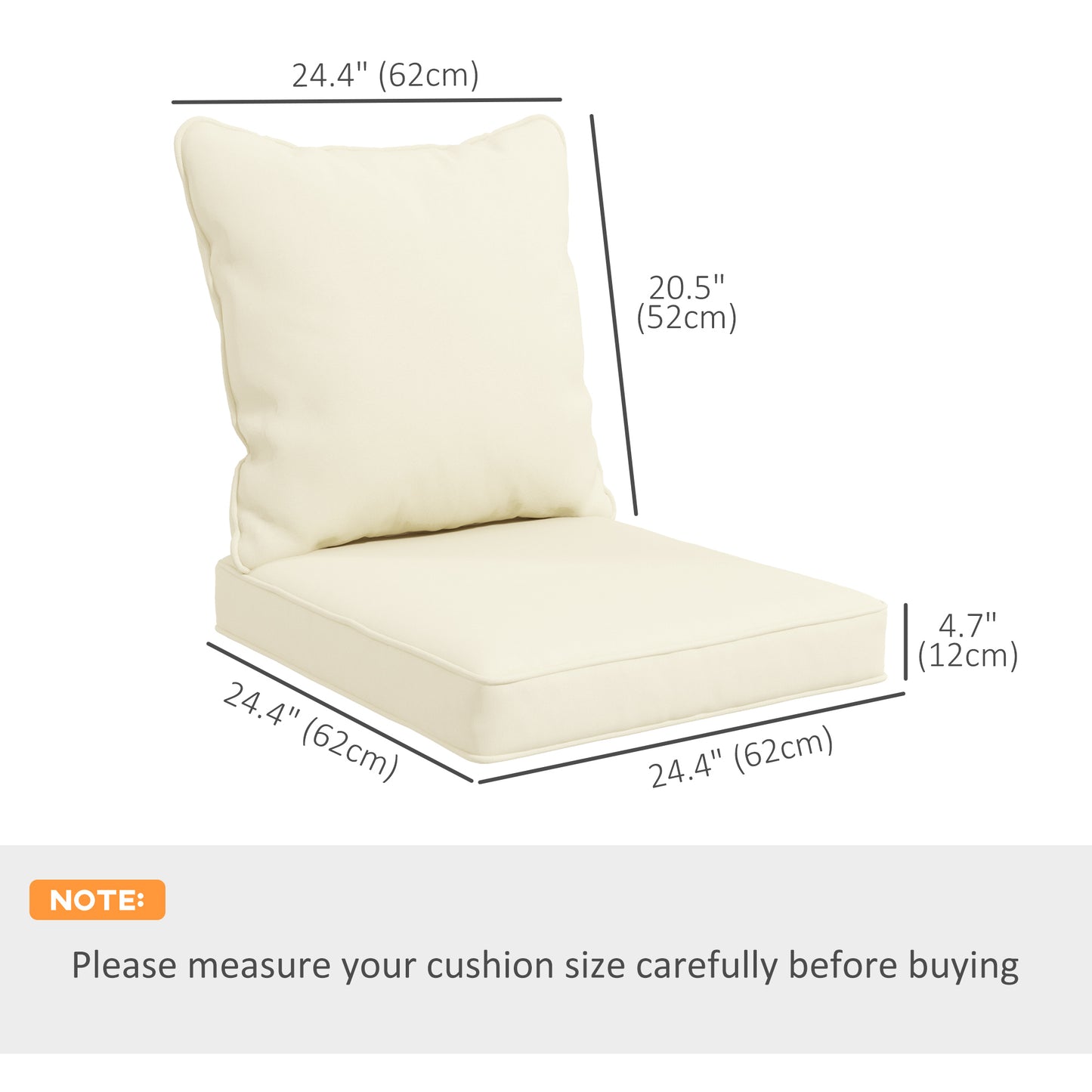 Lot de 4 Coussins pour chaise de patio, intérieur et extérieur, blanc crème
