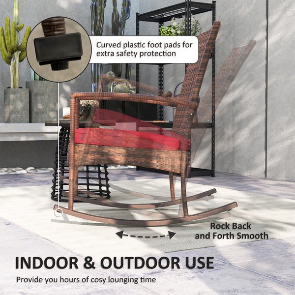 Fauteuil à bascule en rotin synthétique pour extérieur, bordeaux