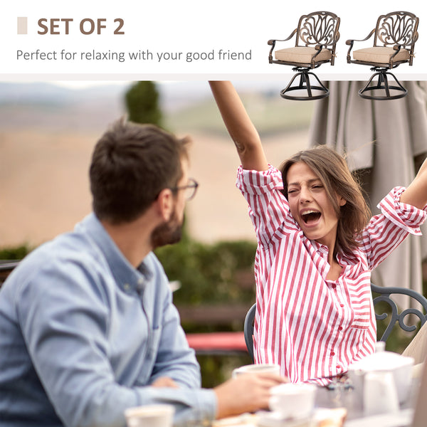 Ensemble de 2 chaises pivotantes avec coussins, structure en aluminium, couleur bronze.