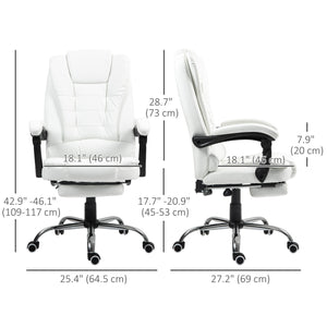 Fauteuil de bureau à dossier haut en cuir synthétique avec repose-pieds rétractable et accoudoirs rembourrés, blanche