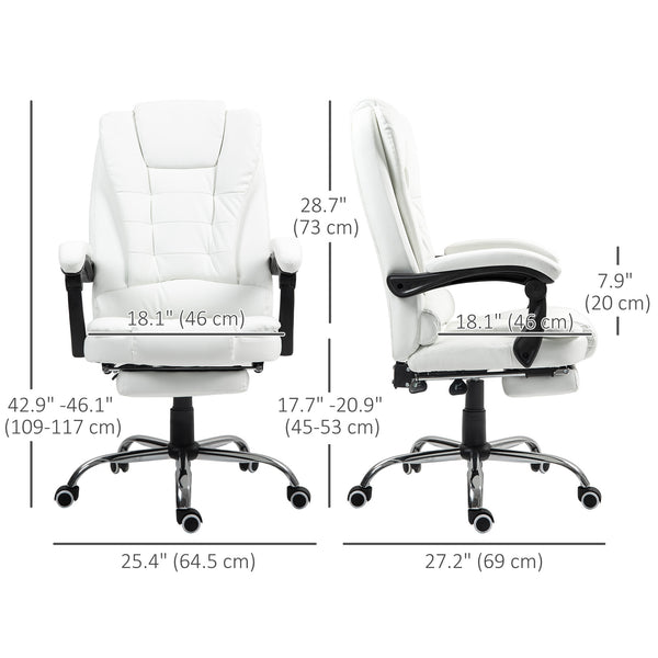 Fauteuil de bureau à dossier haut en cuir synthétique avec repose-pieds rétractable et accoudoirs rembourrés, blanche