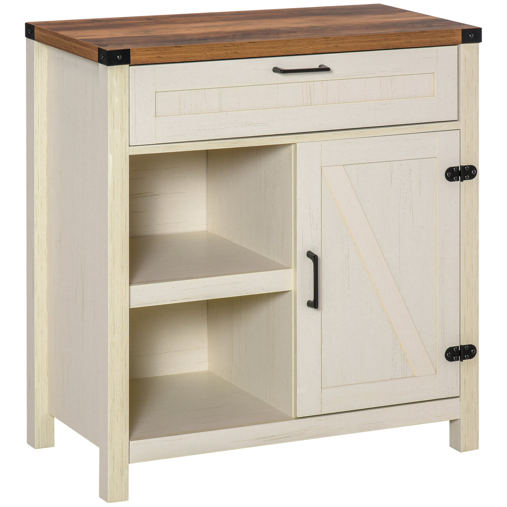Buffet de rangement style rustique avec portes de grange, blanc