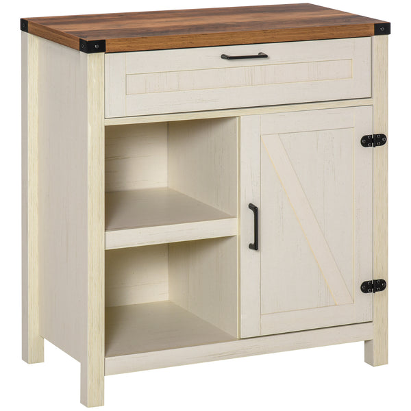 Buffet de rangement style rustique avec portes de grange, blanc