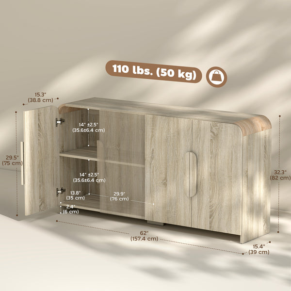 Buffet de rangement moderneavec portes à fermeture douce et étagères réglables, en bois naturel