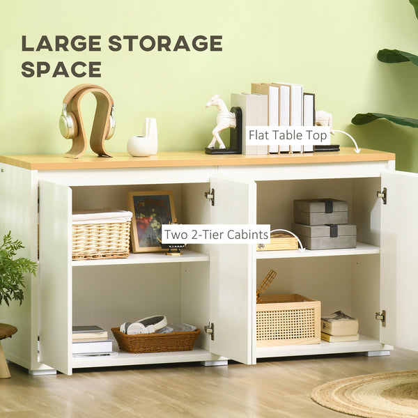 Buffet avec 4 portes et étagères réglables pour cuisine, salon ou entrée, blanc
