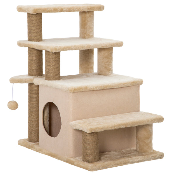 Escalier pour chat avec griffoirs et jouet balle, beige