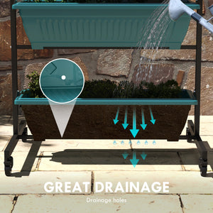 Jardinière surélevée verticale à 4 niveaux avec 4 bacs, roulettes et support pour plantes d'extérieur, vert