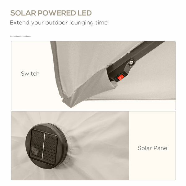 Parasol de 9,5 pieds avec 22 lumières solaires LED et inclinaison, beige