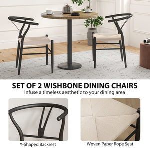 Ensemble de 2 chaises de salle à manger en tissu tressé, style moderne