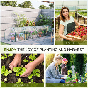 Portable tunnel greenhouse with 4 zippered doors, transparent