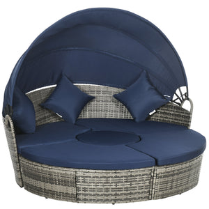 Canapé-lit de jardin 4 pièces avec auvent rétractable, bleu foncé