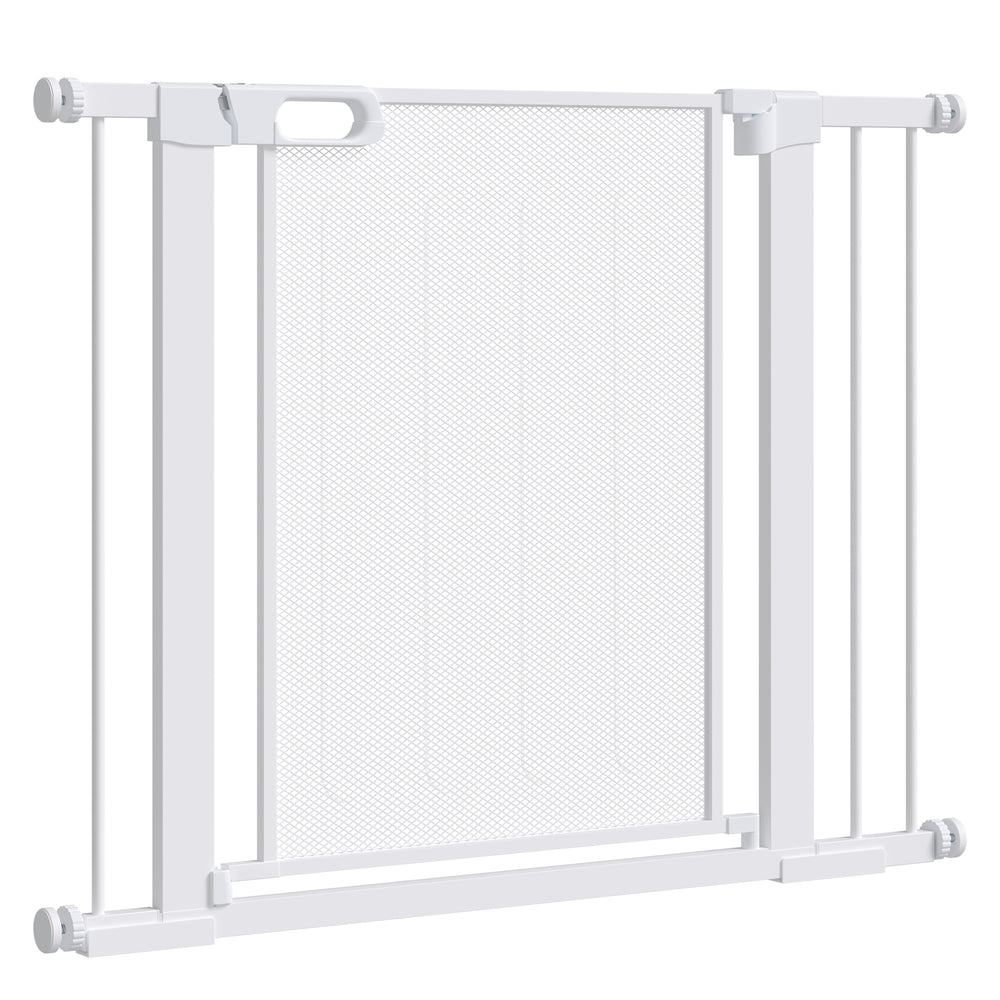 29.5"-40.6" Metal Pet Gate, Dog Gate with Auto Closing Door, Double Locking, for Doorways, Stairs, Hallways, White