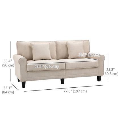 HOMCOM Modern 3-seater sofa, corduroy fabric, pine legs and rolled armrests, beige