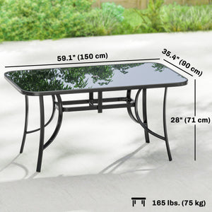 Garden table for 6 people with parasol hole, made of metal with tempered glass top