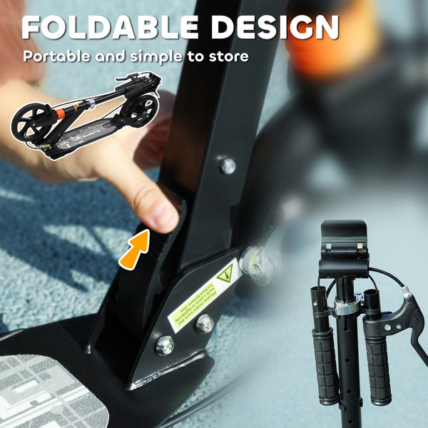 Trottinette pliable, 4 hauteurs réglables, double frein et absorption des chocs, noire