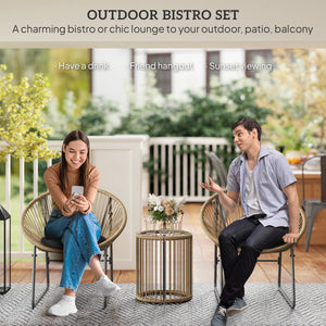 Outdoor Bistro Set, 3 Piece Wicker Patio Furniture Set with 2 Chairs and Glass-Top Table, Natural Wood