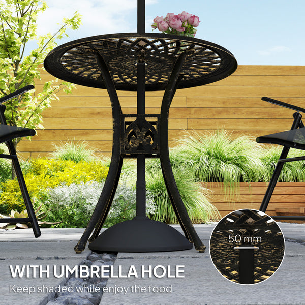 30-inch Round Patio Dining Table with Umbrella Hole Cast Aluminium Outdoor Bistro Table, Brown