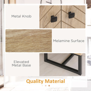 Modern sideboard with 2 herringbone doors and adjustable shelf, oak color