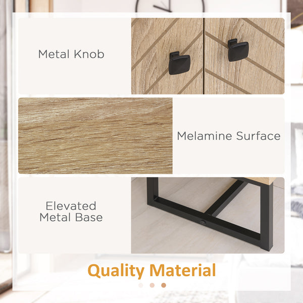 Modern sideboard with 2 herringbone doors and adjustable shelf, oak color